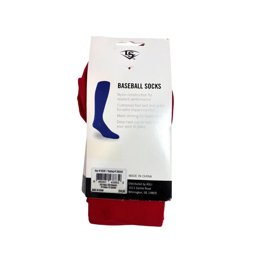 Louisville Slugger Youth Red Baseball Performance Knee-High‎ Socks 2 Pair Nylon